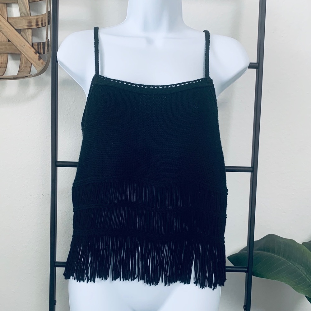 Guess Collection Black Fringe Knit Tank SIze LARGE
